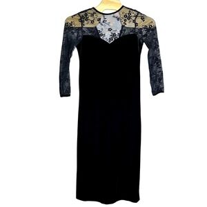 Vintage Kathy Lee Collection Velvet Maxi Dress Illusion Lace Long Sleeve Size 12